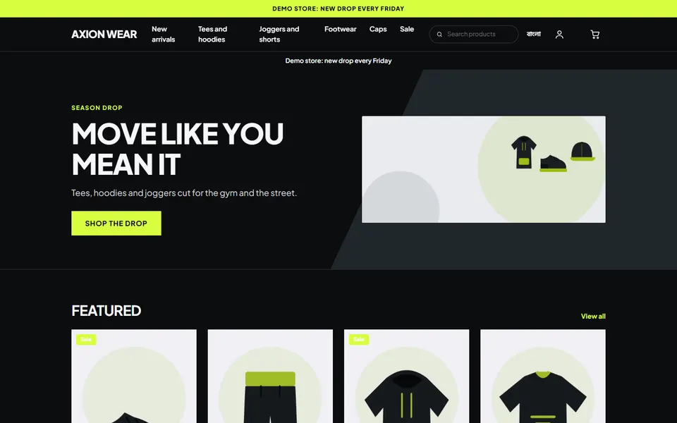 Axion Wear template home page