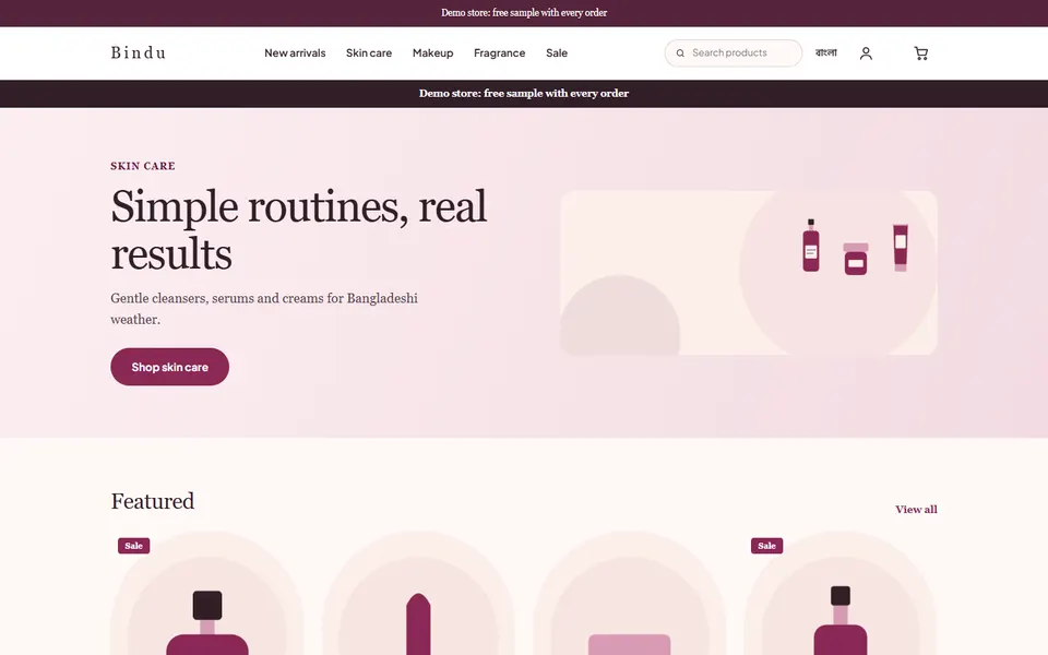 Bindu template home page
