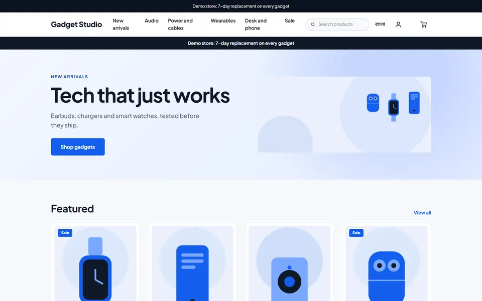 Gadget Studio template, home page on a computer